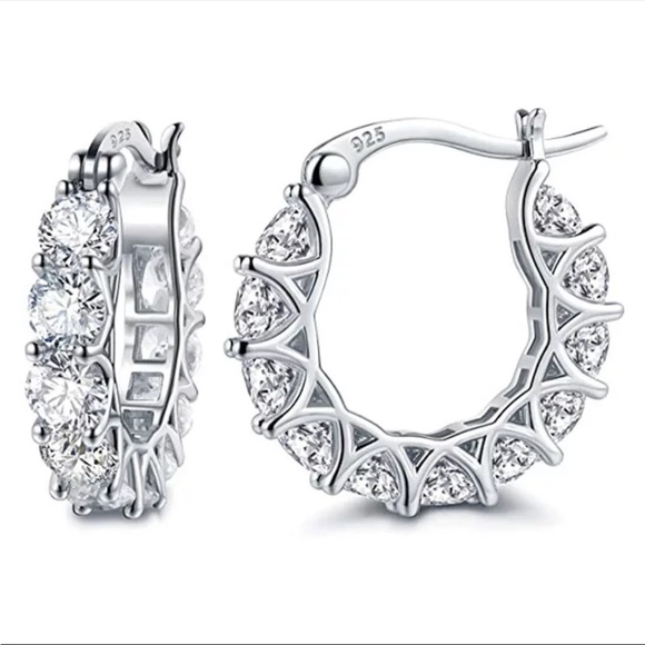 New Vintage Silver Hoop Diamond White Gold Filled Party Wedding Earrings - Picture 2 of 2